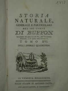 STORIA NATURALE, generale e particolare del sig. conte DI BUFFON …