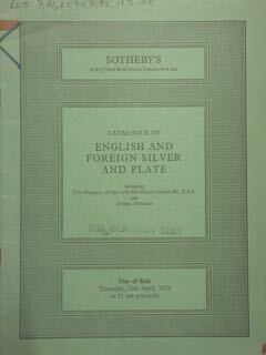 Sotheby's. Catalogue of english and foreign silver and plate. Londra, …