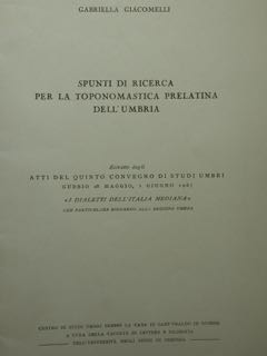 SPUNTI DI RICERCA PER LA TOPONOMASTICA PRELATINA DELL' UMBRIA