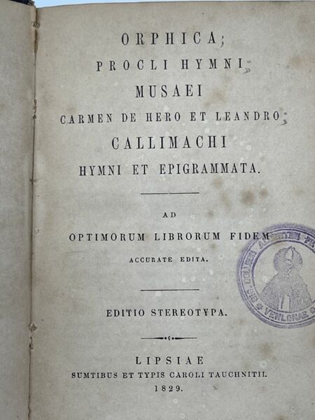 Orphica procli hymni musaei carmen de hero et landro Callimachi …