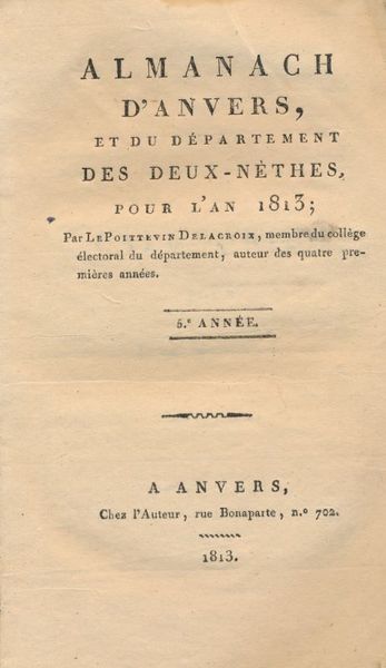 Almanach d'Anvers et du département des Deux-Nèthes, pour l'an 1813