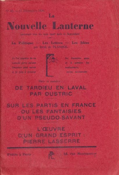 La nouvelle lanterne. La politique, les Lettres, les Idées. N°40 …