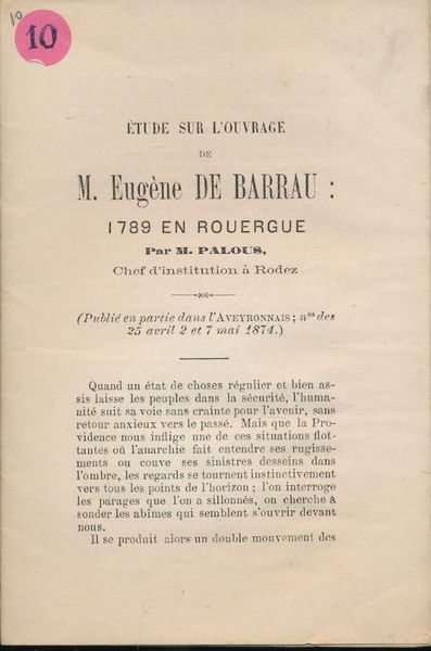 Etude sur l'ouvrage de M. Eugéne de Barrau : 1789 …