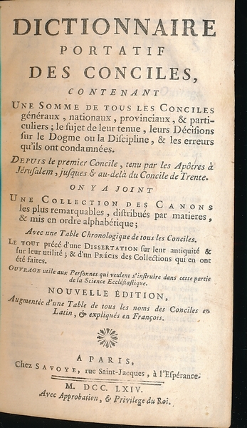 Dictionnaire portatif des conciles, contenant une somme de tous les …