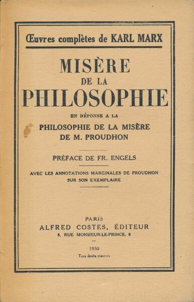 Misère de la philosophie en réponseà la philosophie de misère …