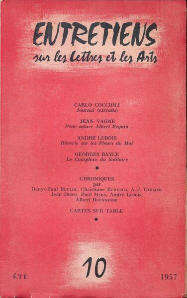 Entretiens sur les lettres et les arts. 10