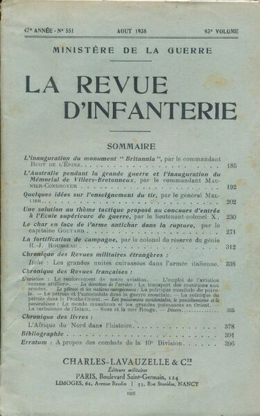 La revue d'infanterie 47è année - n° 551 - Août …