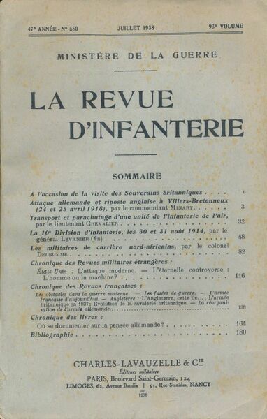 La revue d'infanterie 47è année - n° 550 - Juillet …