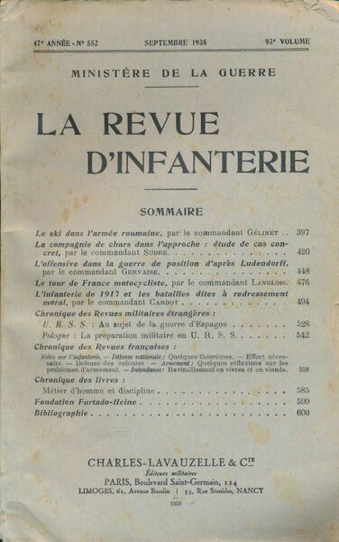 La revue d'infanterie 47è année - n° 552 - Septembre …
