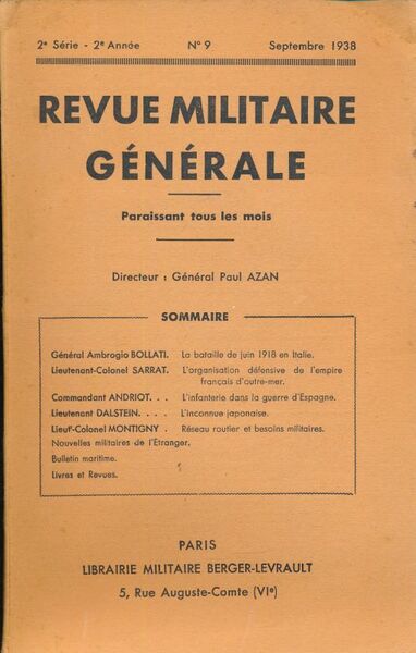 Revue militaire générale. 2e série. 2ee année. N°9. Septembre 1938