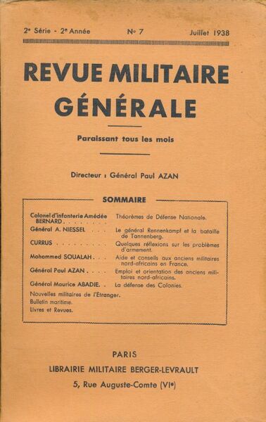 Revue militaire générale. 2e série. 2e année. N°7. Juillet 1938