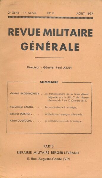Revue militaire générale. 2e série. 1e année. N°8. Août 1937
