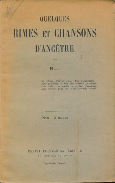 Quelques rimes et chansons d'ancêtre