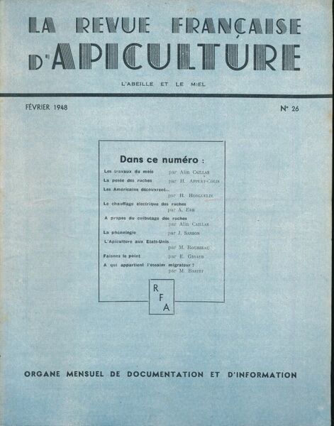 La revue francçaise d'Apiculture - Février 1948. N°26