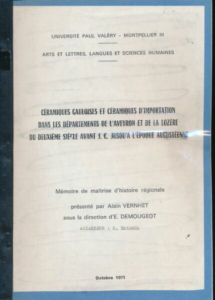 Céramiques gauloises et céramiques d'importation dans les départements de l'Aveyron …