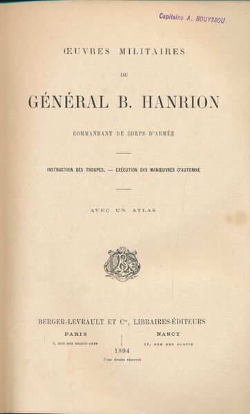 Oeuvres militaires du général B Hanrion