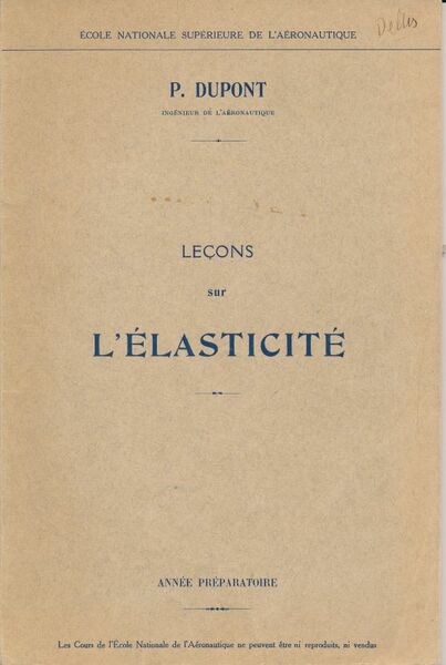 Leçons sur l'élasticité. Année préparatoire