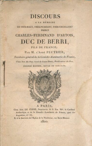 Discours à la mémoire de très haut, très puissant, très …