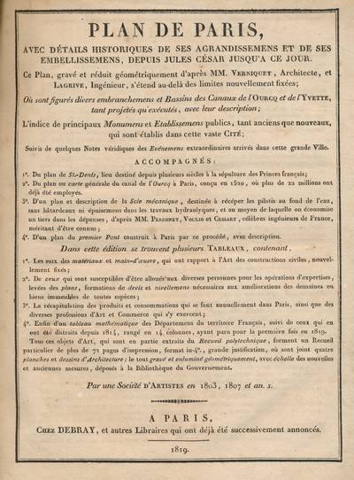 Plan de Paris, avec détails historiques de ses agrandissemens et …