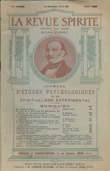 La revue spirite. Journal d'études psychologiques et de spiritualisme experimental.