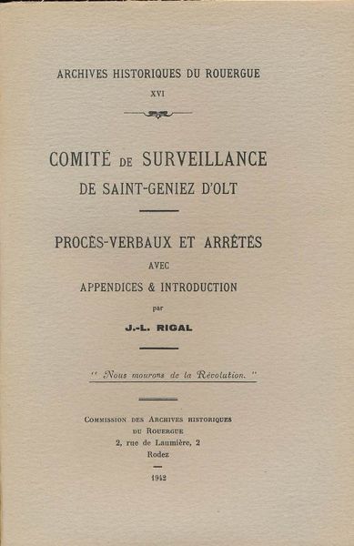 Comité de surveillance de Saint Geniez d'Olt. Procès verbaux et …