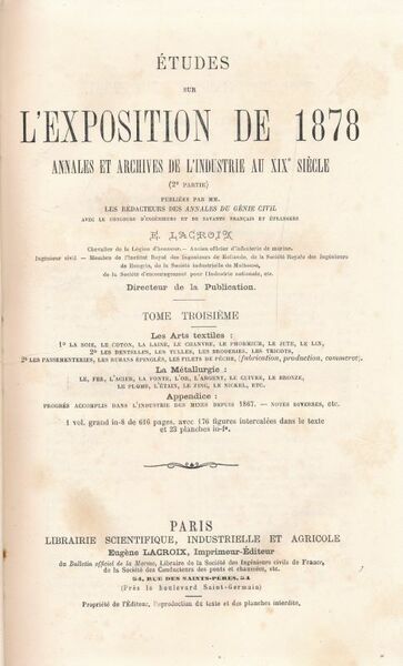 Etudes sur l'exposition de 1878. Annales et archives de l'industrie …