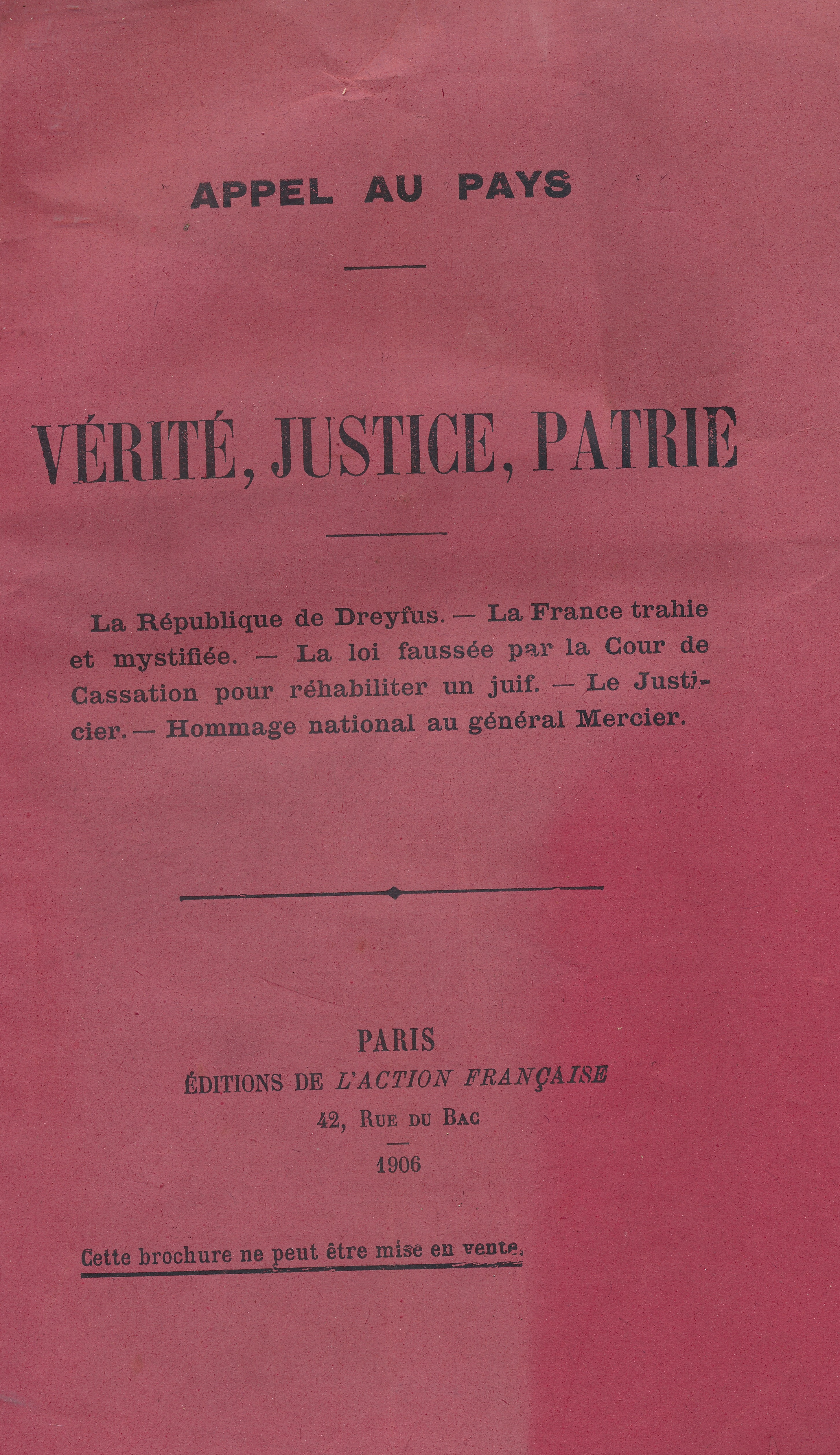 Appel au pays. Vérité, justice, patrie