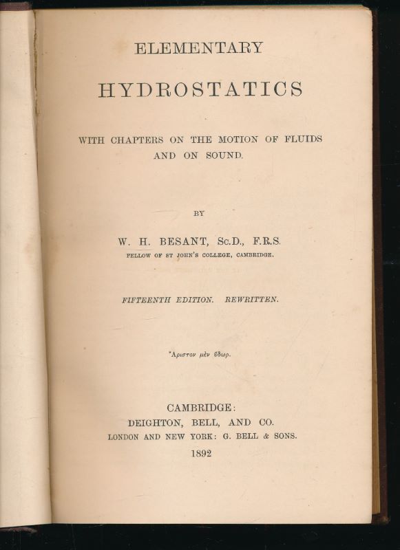 Elementary hydrostatics with chapters on the motion of fluids and …
