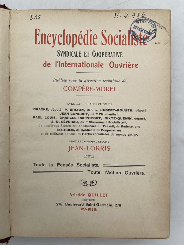 Encyclopédie socialiste et cooperative de l'Internationale Ouvrière publiée sous la …