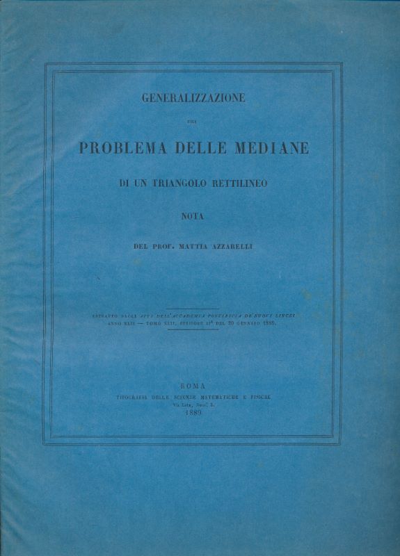 Generalizzazione del problema delle mediane di un triangolo rettilineo
