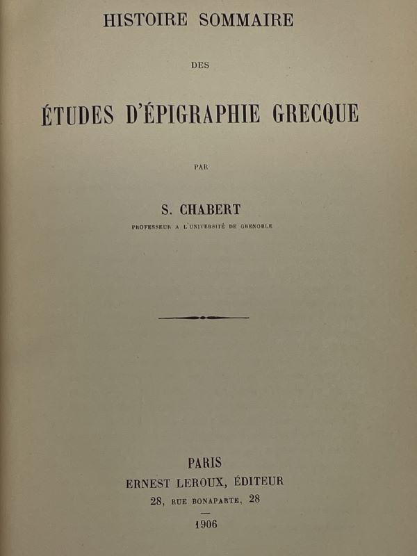 Histoire sommaire des études d'Epigraphie grecque