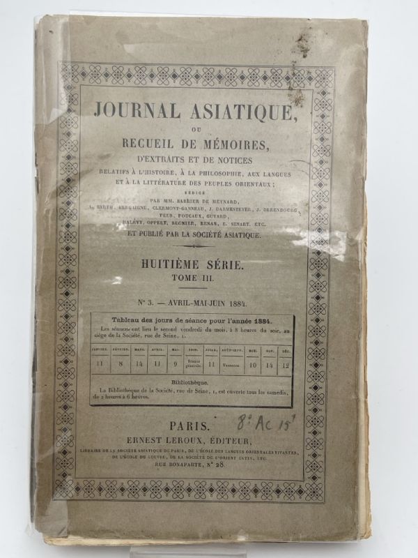 Journal asiatique ou recueil de mémoires; Huitième série. Tome III. …