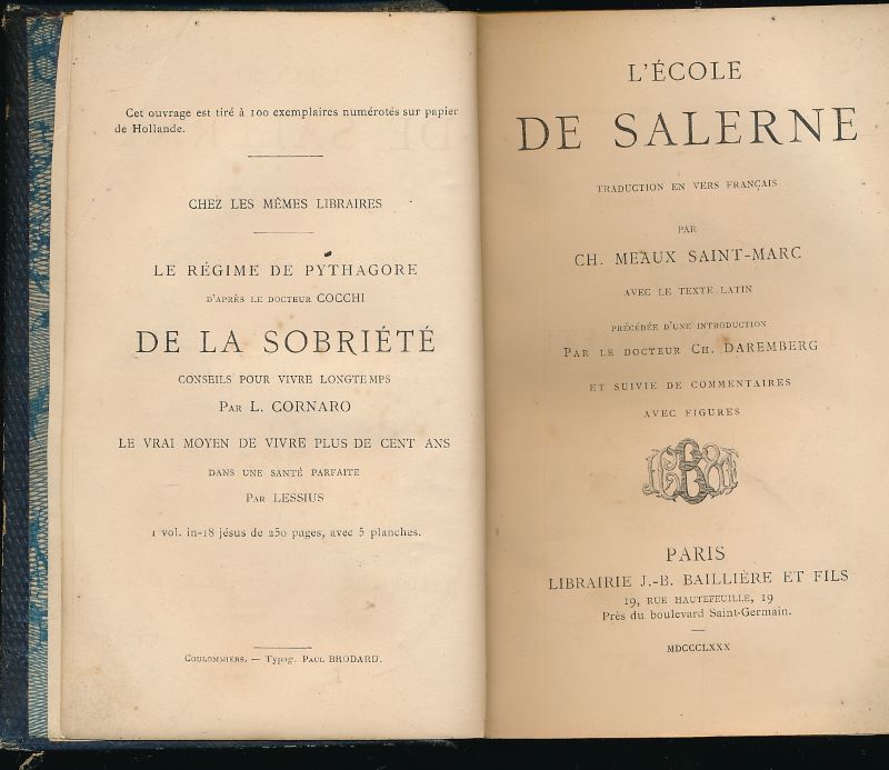 L'Ecole de Salerne. Traduction en vers français