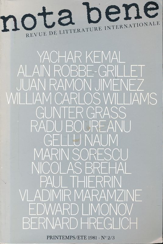 Nota Bene. Revue de littérature internationale. N°2/3. Printemps été 1981