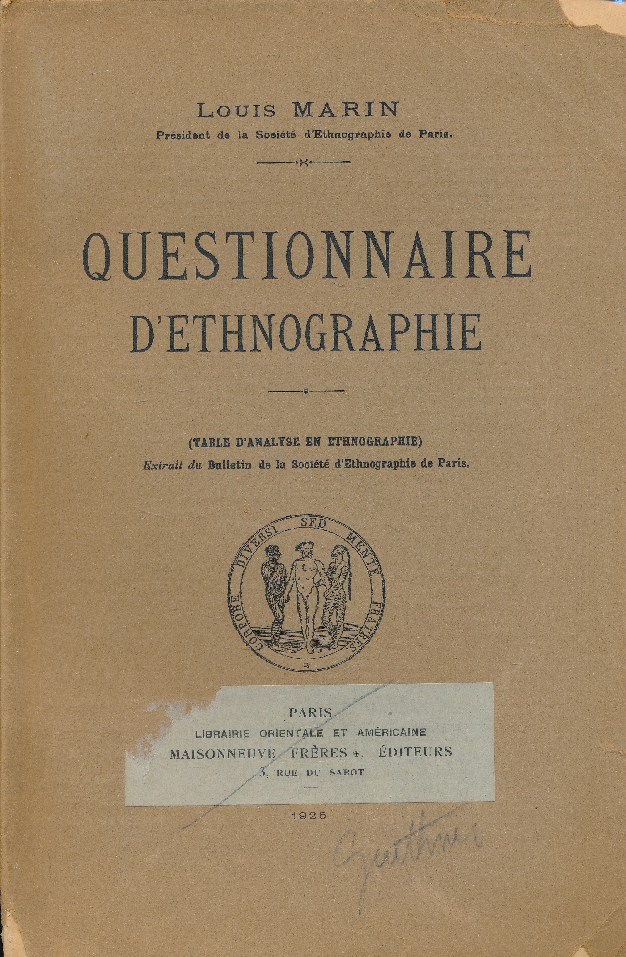 Questionnaire d'ethnographie. Table d'analyse en ethnographie
