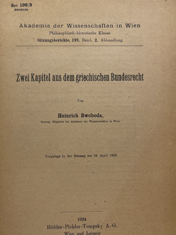 Zwei Kapitel aus dem griechischen Bundesrecht