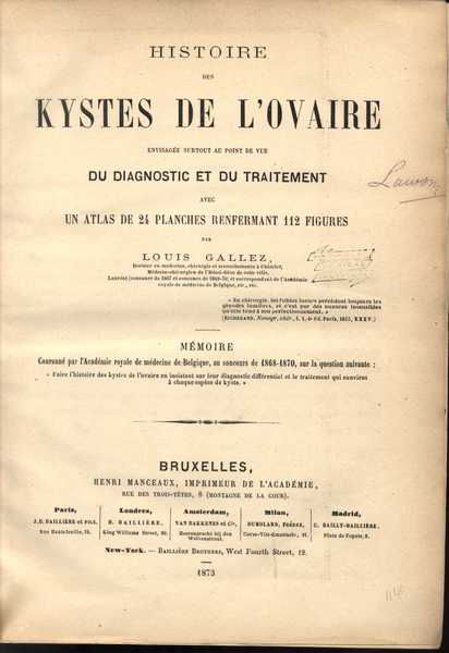 Histoire des Kystes de l'Ovaire