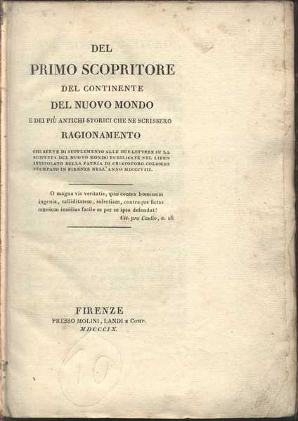 Del Primo Scopritore del Nuovo Mondo e dei piu' Antichi …