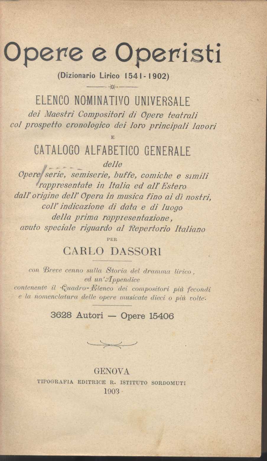 Opere e Operisti (Dizionario Lirico Universale)