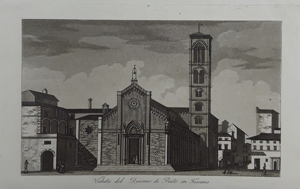 Veduta del Duomo di Prato in Toscana. Acquatinta. GANDINI, 1831.
