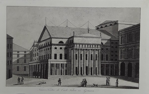 Nuovo Teatro di Carlo Felice in Genova. Acquatinta. GANDINI, 1831.