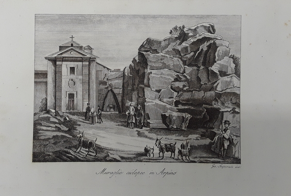 Muraglie ciclopee in Arpino. Incisione in rame. IMPERATO, 1845.