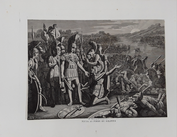 Nicia ai piedi di Gilippo. Incisione in rame all'acquaforte. DE …