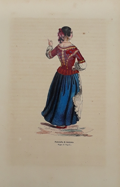 Fanciulla di Sorrento. Litografia con fine coloritura coeva. DALLY, 1847.