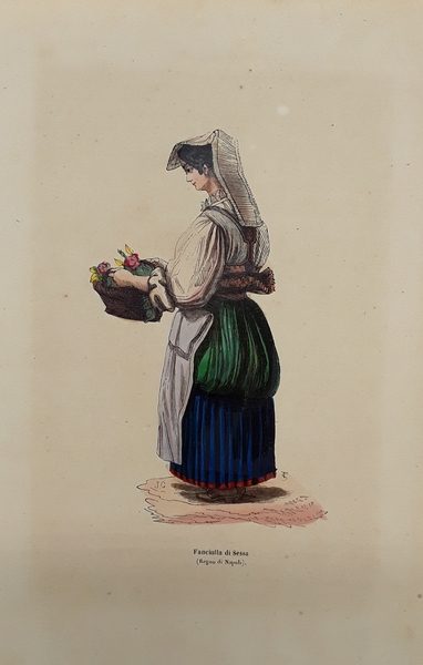 Fanciulla di Sessa. Litografia con fine coloritura coeva. DALLY, 1847.
