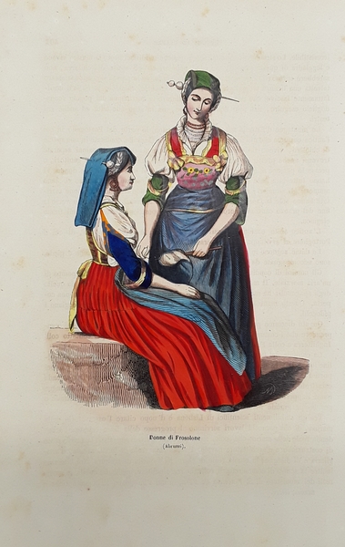 Donne di Frosolone. Litografia con fine coloritura coeva. DALLY, 1847.