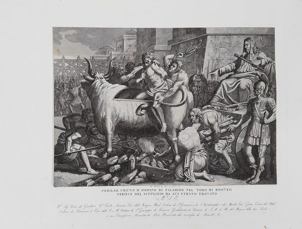 Perillo chiuso per ordine di Falaride nel toro di bronzo …