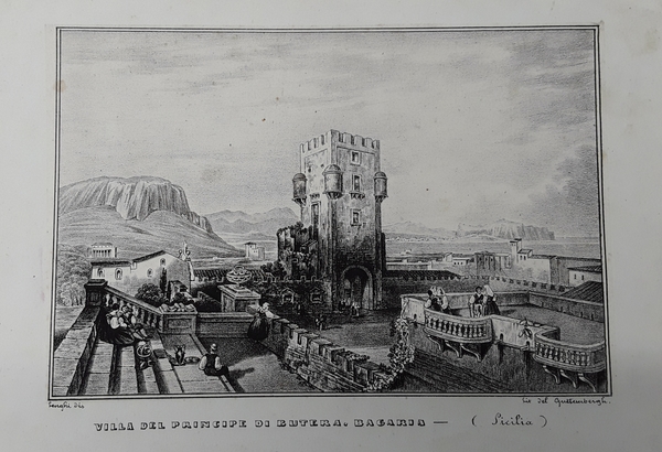 Villa del Principe di Butera. Litografia. GUTTEMBERG, 1841.
