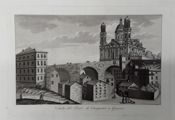 Veduta del Ponte di Carignano a Genova. Acquatinta. GANDINI, 1831.