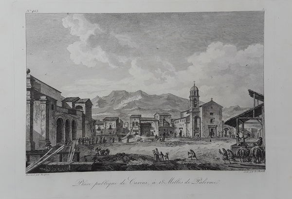 Place publique de Carini, a 18 milles de Palerme. Incisione …